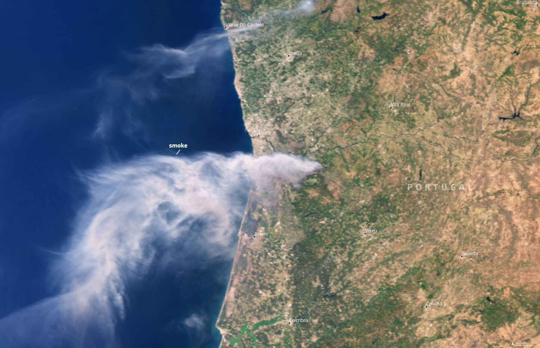 Satellite reveals what wildfires in Portugal look like from space